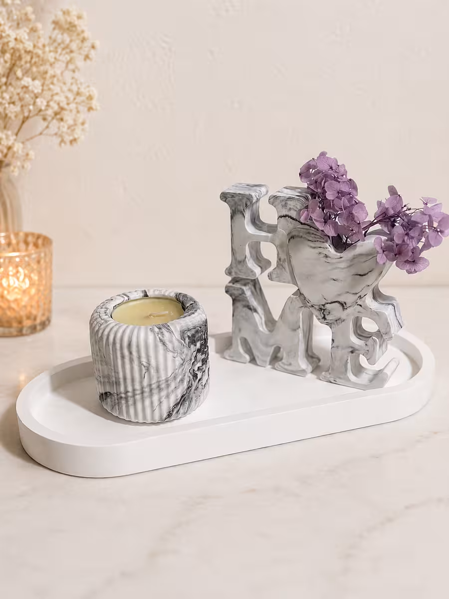 Dekotablett mit Home-Vase und Teelichthalter