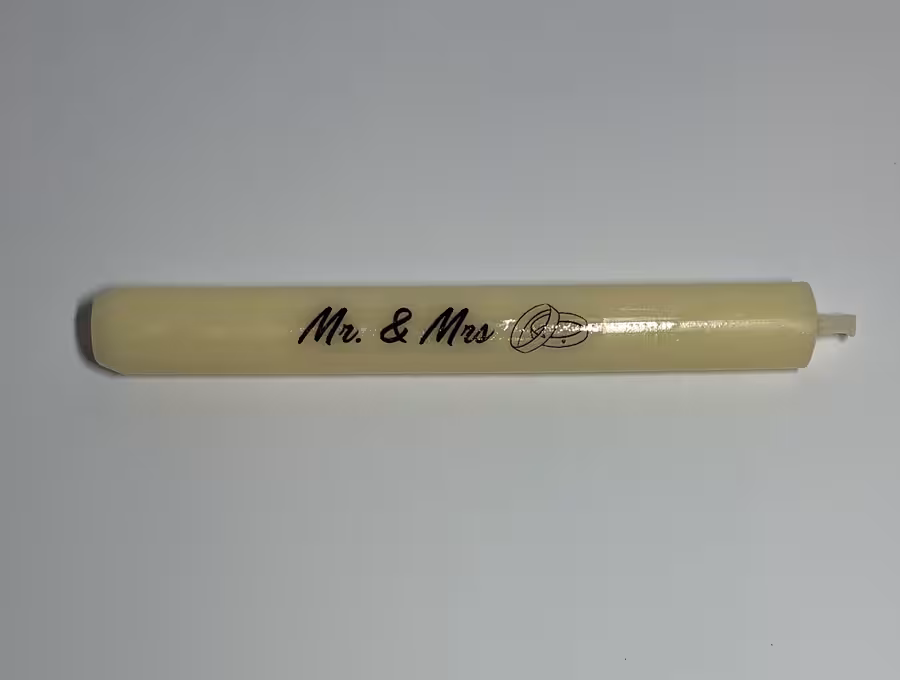 Schriftzug Text Mr.&Mrs zum Thema Hochzeit, Liebe, Verlobung für Stabkerzen, handbedruckte Kerzen, handmade